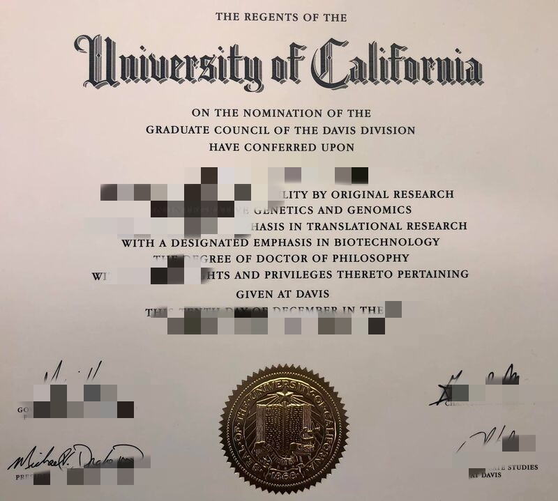 线上查看加州大学戴维斯分校学位证书模版，UC Davis Certificate transcript